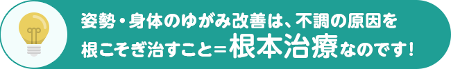 姿勢の改善は、不調の原因を根こそぎ治すこと＝根本治療なのです！